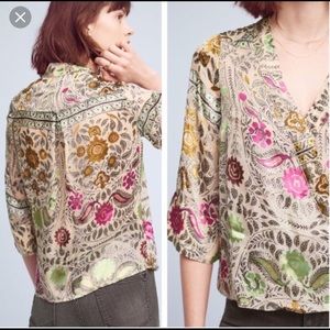 Anthropologie Floreat Floral Wrap Blouse